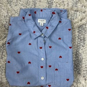 Jcrew factory chambray with hearts long sleeve button-down shirt